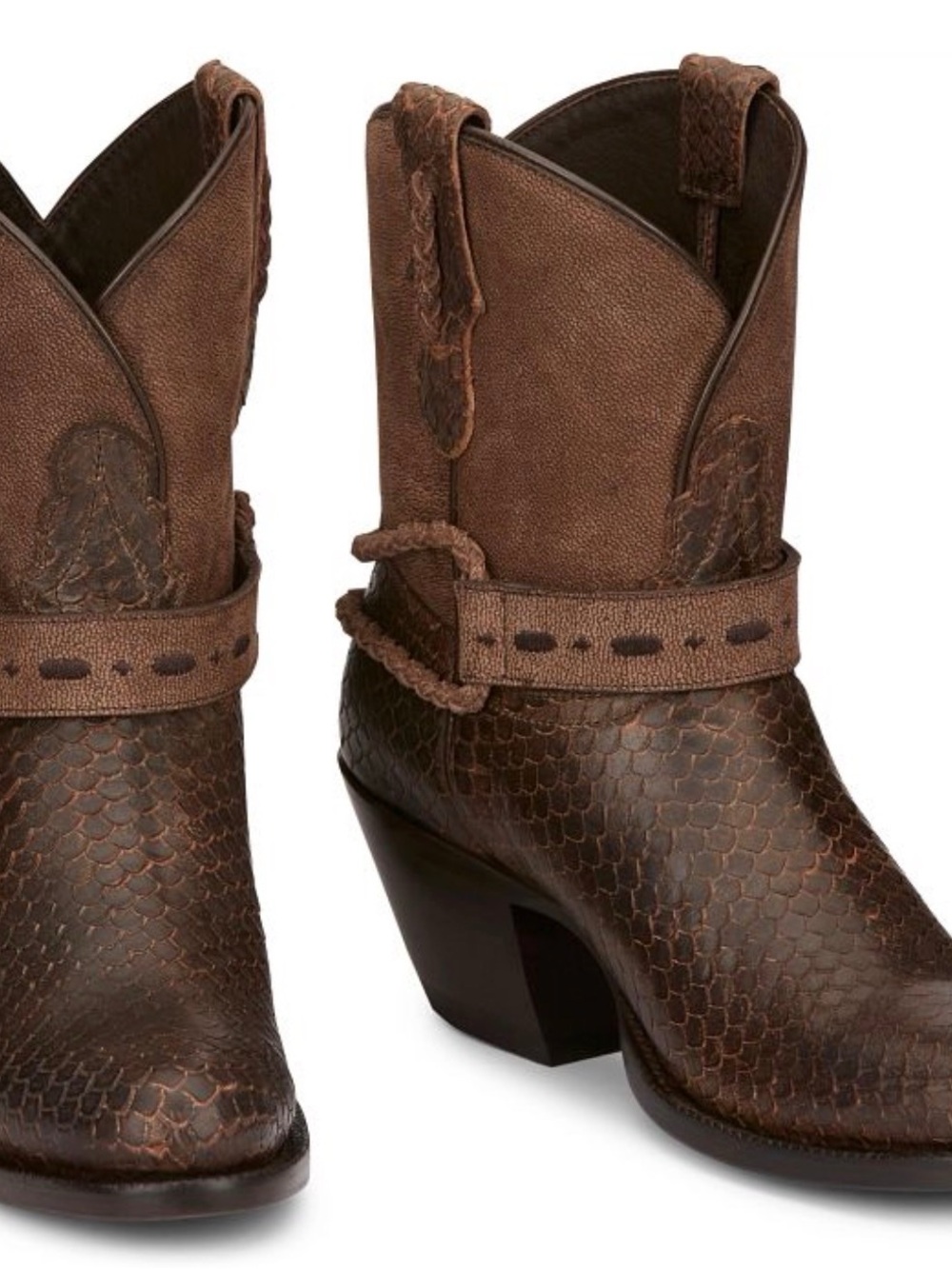 Tony Lama Brown Textured Scale Leather Cowboy Boots